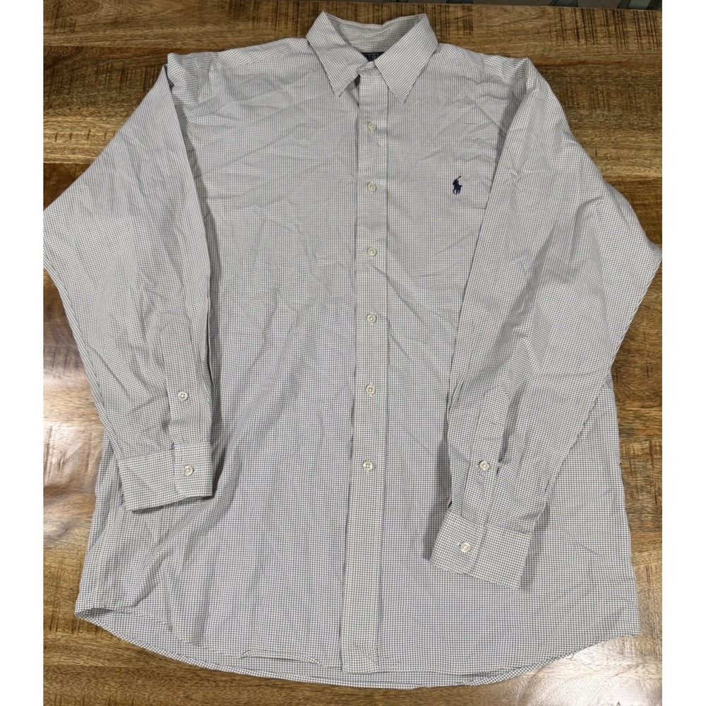 Polo Ralph Lauren Mens Medium Button Down Shirt Blue Check Cotton Classic Pony